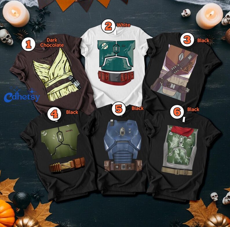 Custom Starwars Halloween Costume Shirt, Mandalorian Costume Tee, Halloween Group Gift 2026, Galactic Cosplay Top, Sci-Fi Movie Apparel image 2