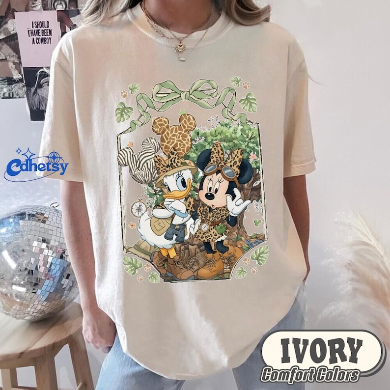 Retro Comfort Colors Minnie Daisy Animal Kingdom Shirt, Coquette Tree of Life Leopard Balloon Shirt,Disneyworld Family Matching Vacation Tee image 1