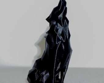 Geometric Black Wolf Sculpture | 3D Printed Wolf Figurine | Modern Minimalist Animal Decor