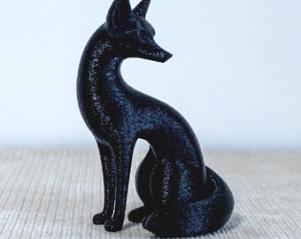 Geometric Black Fox Figurine | 3D Printed Fox Sculpture | Modern Minimalist Animal Decor