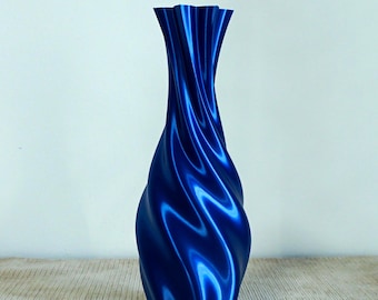Blaue Spiralvase - Moderne 3D gedruckte Blumenvase, skulpturales Wohndekor