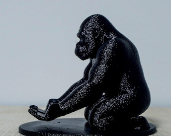 Geometric Black Chimpanzee Sculpture | 3D Printed Chimp Figurine | Modern Minimalist Animal Decor
