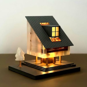 Forest Cabin Night Light | 3D Printed Ambient House Lamp | Cozy Desk Decor