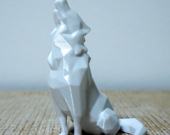 Geometric White Wolf Figurine | 3D Printed Wolf Sculpture | Modern Minimalist Animal Decor