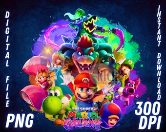 Imagen PNG imprimible de Mario Galaxy Bros. Clipart transparente Archivo digital instantáneo