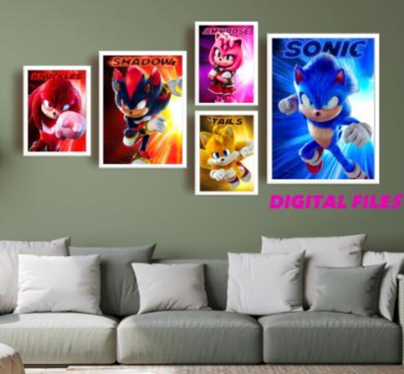 Sonic Wall Art Poster Bundle PNG Set Kids Room Decor Printable Movie ...