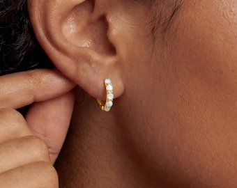 moonstone huggie earrings, gold earrings, bridesmaid earring, gift for her, sterling silver, holiday, summer jewelry, wedding, mothers day