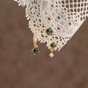 Set oorbellen natuurlijke mosagaatblad • Titanium oorbel met platte achterkant • 16G/18G helix tragus conch kraakbeenstekker • Neusstekker • Cadeau voor haar