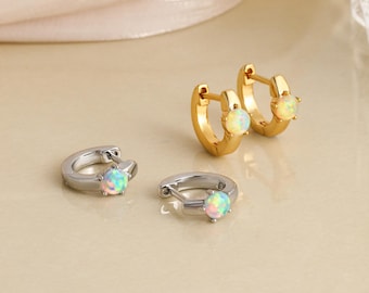 Minimalist Opal Huggie Hoop Earrings Set – Dainty Birthday Gift for Her, Mom, Christmas