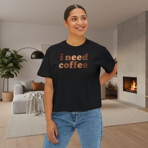 I Need Coffee Cropped T-Shirt | Comfrt Colors Retro Brown Typography, Casual Boxy Tee image 13