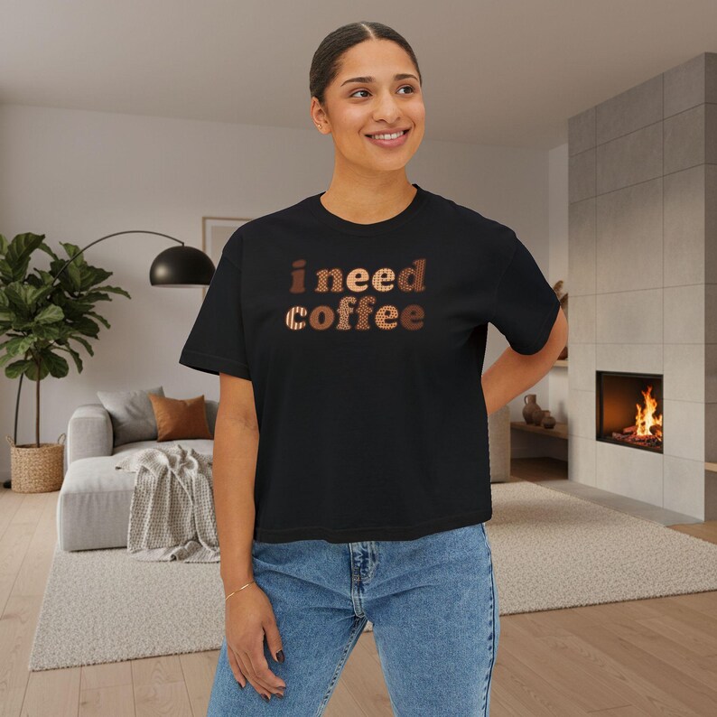 I Need Coffee Cropped T-Shirt | Comfrt Colors Retro Brown Typography, Casual Boxy Tee image 13