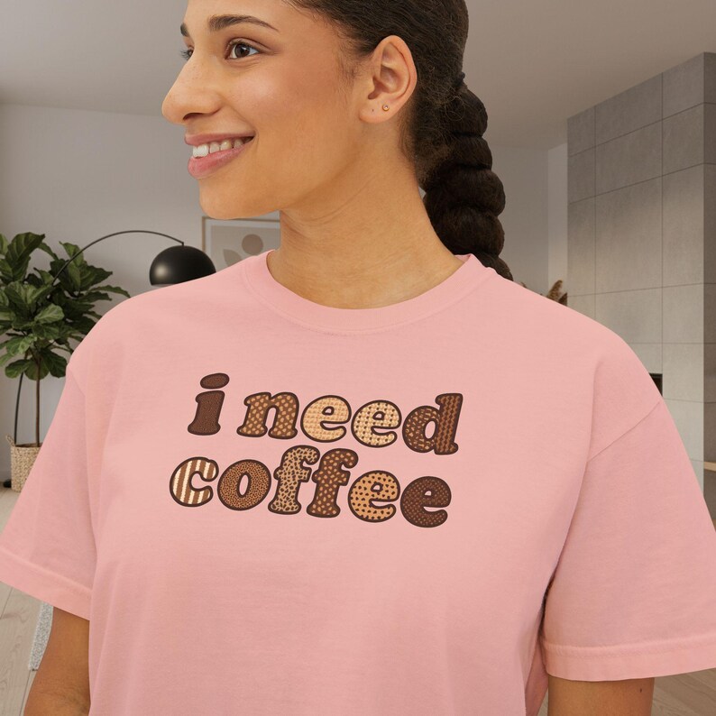 I Need Coffee Cropped T-Shirt | Comfrt Colors Retro Brown Typography, Casual Boxy Tee image 6