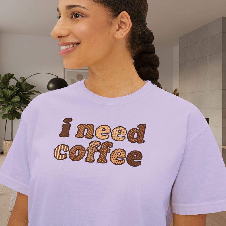 I Need Coffee Cropped T-Shirt | Comfrt Colors Retro Brown Typography, Casual Boxy Tee image 16
