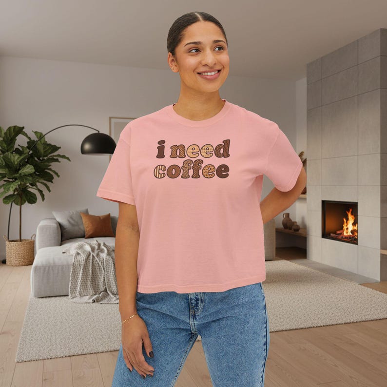 I Need Coffee Cropped T-Shirt | Comfrt Colors Retro Brown Typography, Casual Boxy Tee image 5