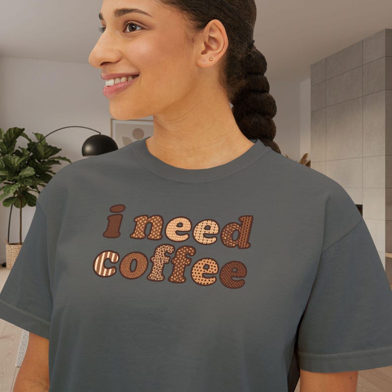 I Need Coffee Cropped T-Shirt | Comfrt Colors Retro Brown Typography, Casual Boxy Tee image 10