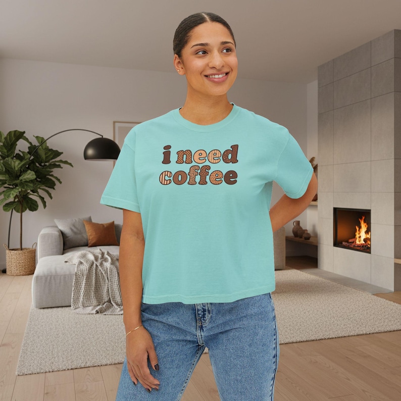 I Need Coffee Cropped T-Shirt | Comfrt Colors Retro Brown Typography, Casual Boxy Tee image 11