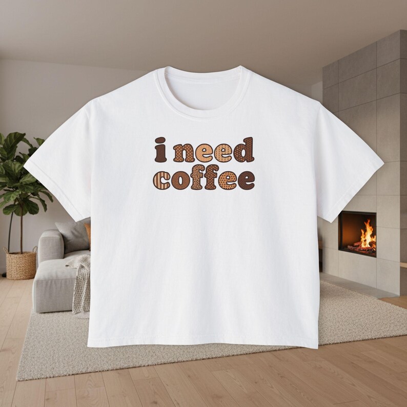 I Need Coffee Cropped T-Shirt | Comfrt Colors Retro Brown Typography, Casual Boxy Tee image 17