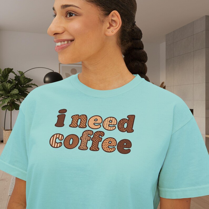 I Need Coffee Cropped T-Shirt | Comfrt Colors Retro Brown Typography, Casual Boxy Tee image 12