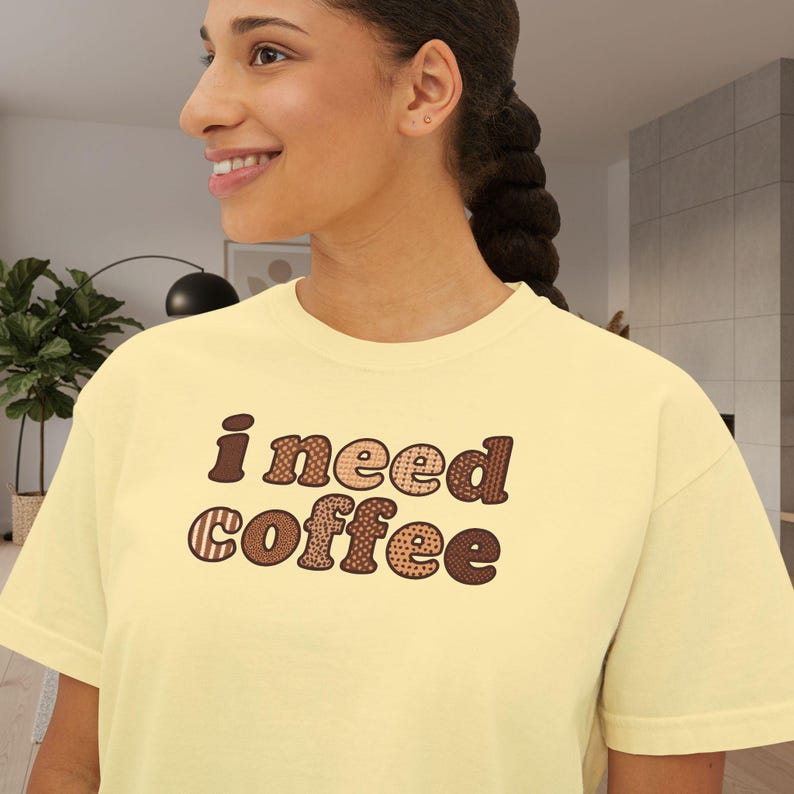I Need Coffee Cropped T-Shirt | Comfrt Colors Retro Brown Typography, Casual Boxy Tee image 8