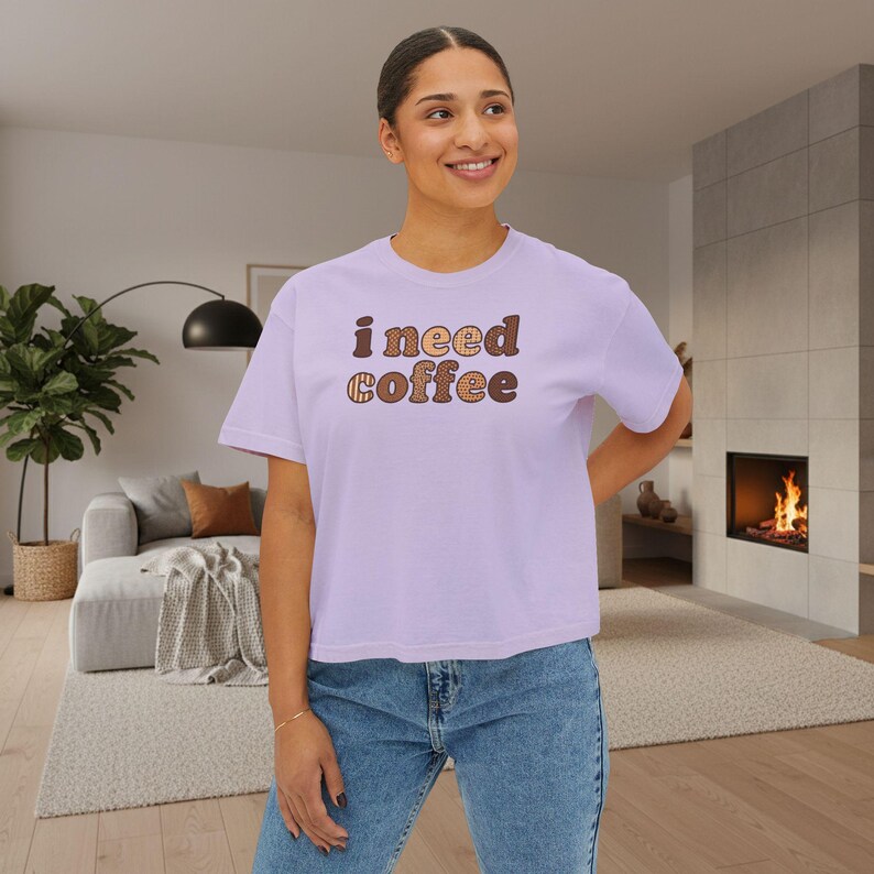 I Need Coffee Cropped T-Shirt | Comfrt Colors Retro Brown Typography, Casual Boxy Tee image 15