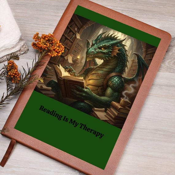 Personalized Dragon Reading Book Vegan Leather Journal, Graphic Novelty Gift