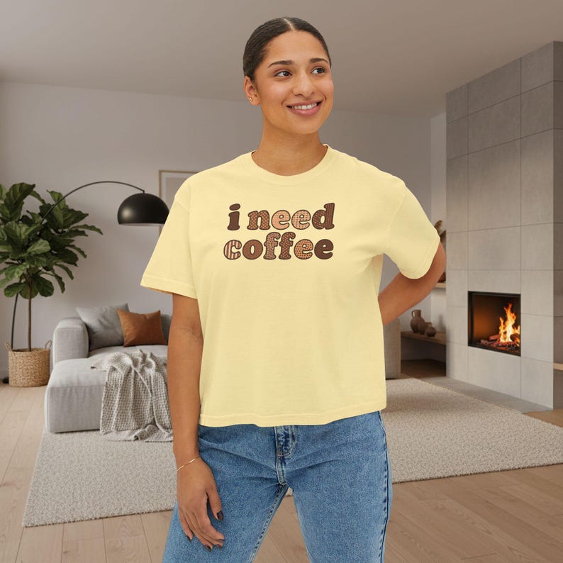 I Need Coffee Cropped T-Shirt | Comfrt Colors Retro Brown Typography, Casual Boxy Tee image 7