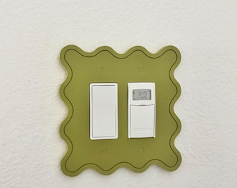 3D Printed Wavy Double Rocker Light Switch Cover, Modern Mid Century Home Decor, Scalloped Edge Wall Plate, Retro Squiggle Wall Hardware