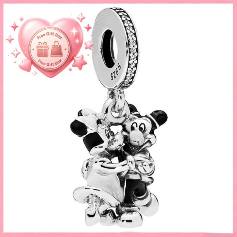 Silver Mickey And Minnie Mouse Dangle Charm,925 Sterling Silver Charm,Fits European Bracelets and Necklaces image 2