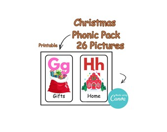 Christmas Phonics Flashcards | Preschool Alphabet Learning Pack | Printable Early Literacy Cards | Best Selling