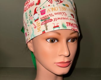 Christmas Ponytail scrub cap