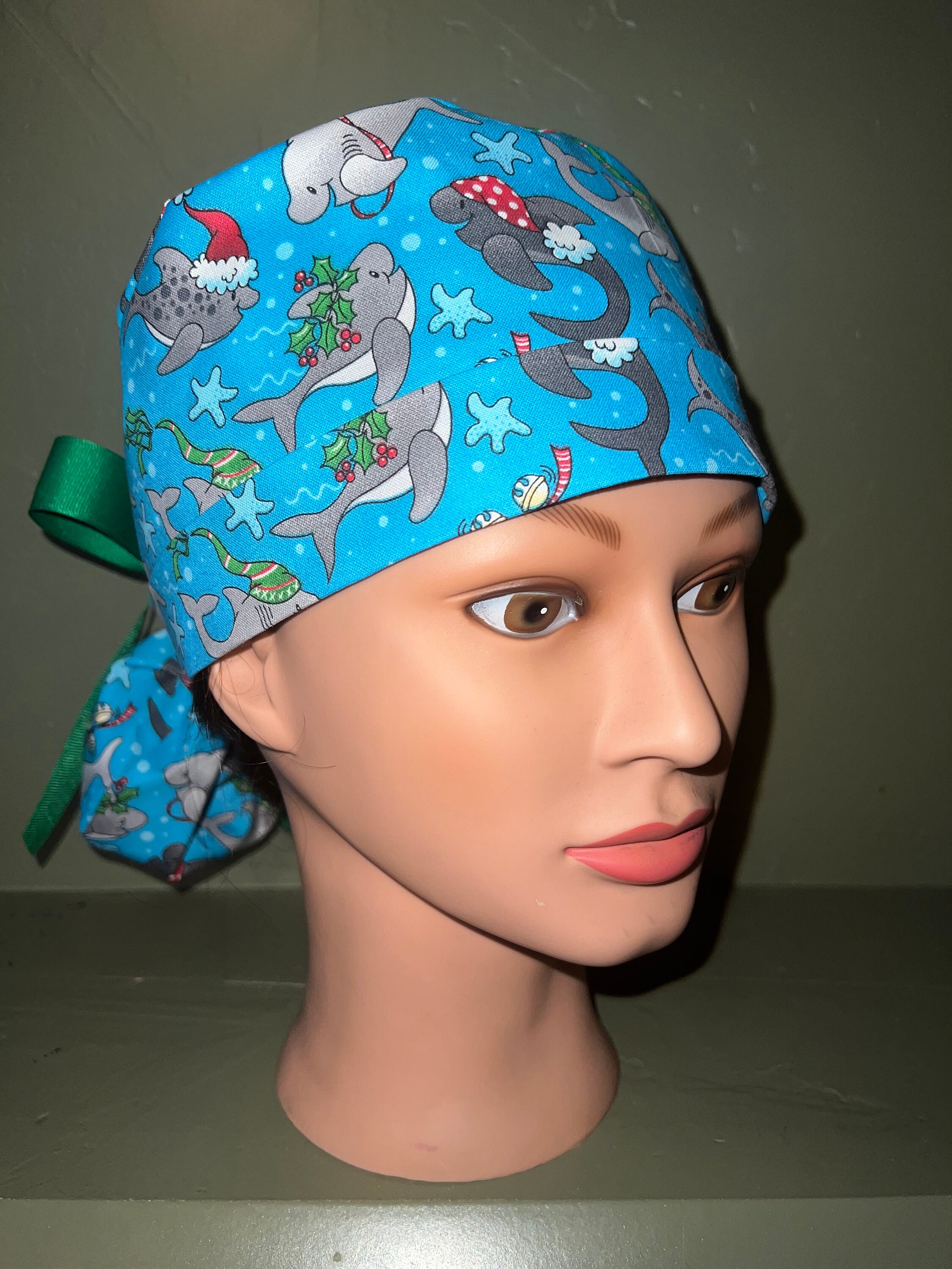 christmas ponytail scrub hat