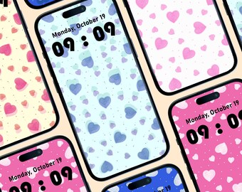 Pastel Hearts Phone Wallpaper, Romantic Mobile Background Digital Download