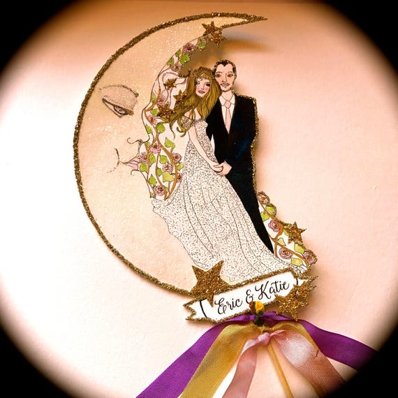 Bohemian Wedding Cake Topper, Boho Cake Topper. Custom Cake Topper. Custom Portrait. Personalized Wedding Cake Topper