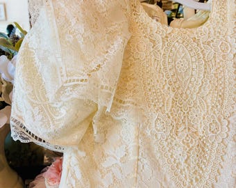 Vintage Jessica McClintock Flower Girl Dress, Cream Lace, Victorian Revival, Size 8