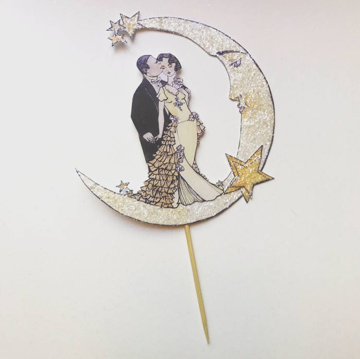 Celestial Wedding  Cake  Topper  Moon  and Stars  Cake  Topper  