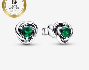 May Birthstone Eternity Circle Stud Earrings