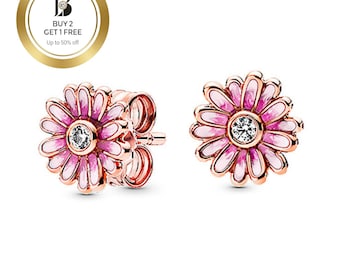 Pendientes de botón con forma de flor rosa, el mejor regalo, estilo Pandora.