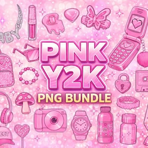 Y2K Hot Pink Planner Scrapbook Coquette Sticker Pack: 2000s PNGs (Instant Download