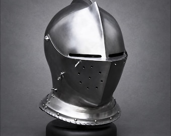 Medieval Knight Helmet | Gothic Steel Visored Armor | LARP Cosplay | Collector Display Piece