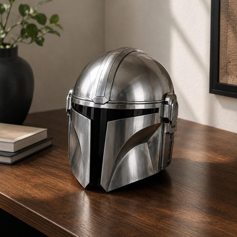 Handmade Steel Mandalorian Helmet | Medieval Star Wars Cosplay Armor | Halloween Poison | Collector Display Piece image 1