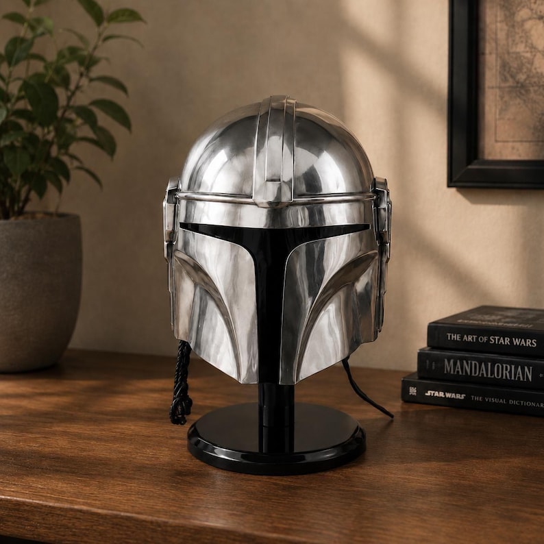 Handmade Steel Mandalorian Helmet | Medieval Star Wars Cosplay Armor | Halloween Poison | Collector Display Piece image 3