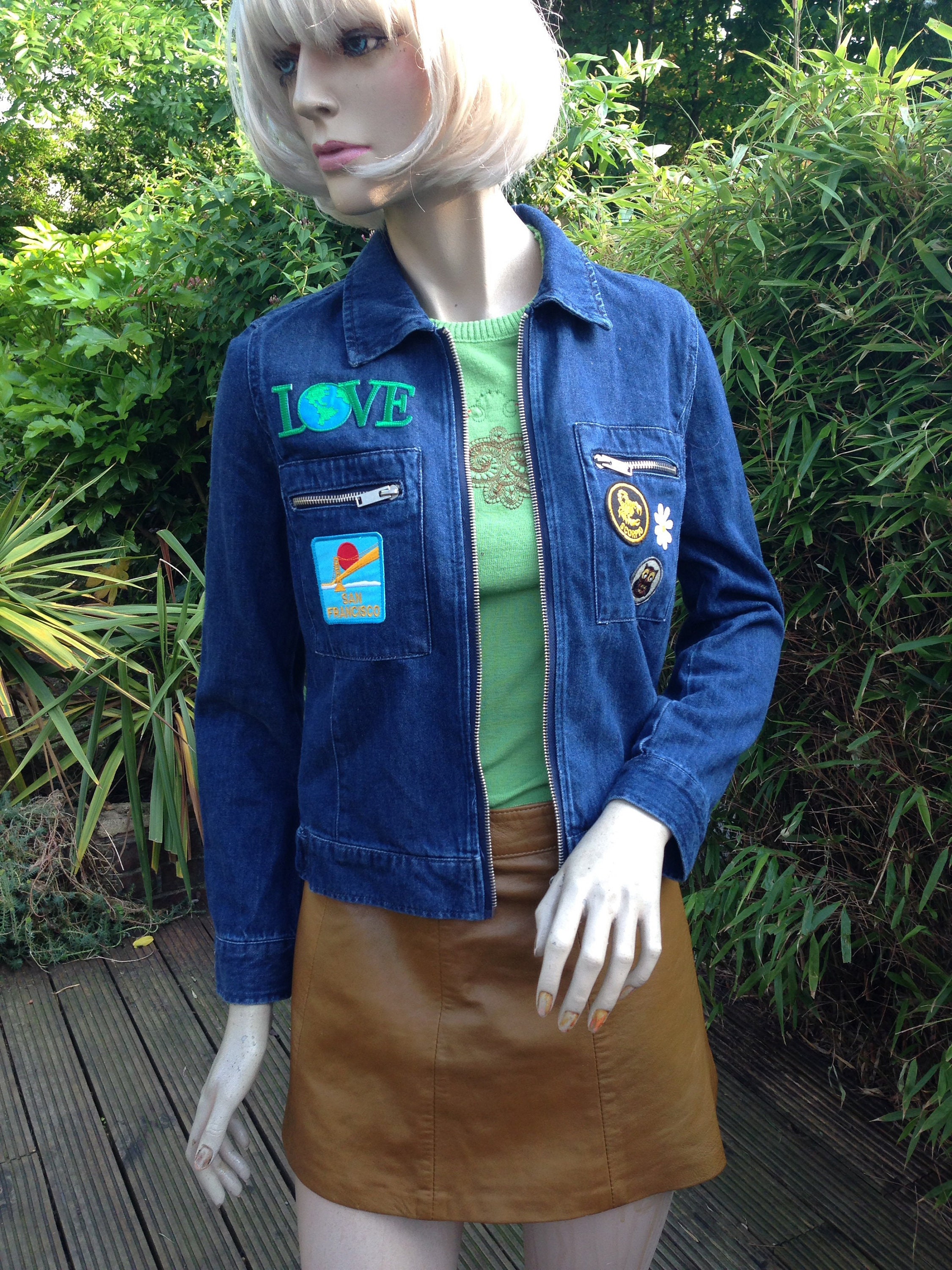 ORIGINAL 60s 70s style hippie denim jacket with patches CND Etsy