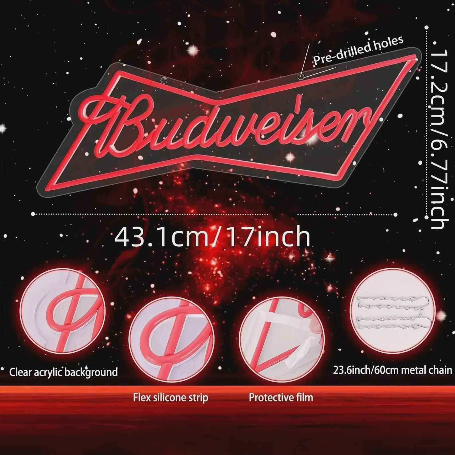 Budweiser LED壁掛けサイン Budweiser Neon Sign, LED Sign, Wall Decor, Home Decor, Gift, Neon