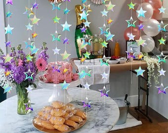 3,7 m 12,1 stopy Papierowa girlanda w kształcie srebrnej gwiazdy, wisząca dekoracja pokoju, baner urodzinowy, dekoracja pokoju na zakończenie roku szkolnego dla dorosłych