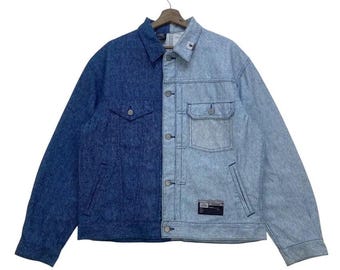 Y2K Miharayasuhiro Two-Tone Stylish Street Fashion Trucker Denim Jacket
