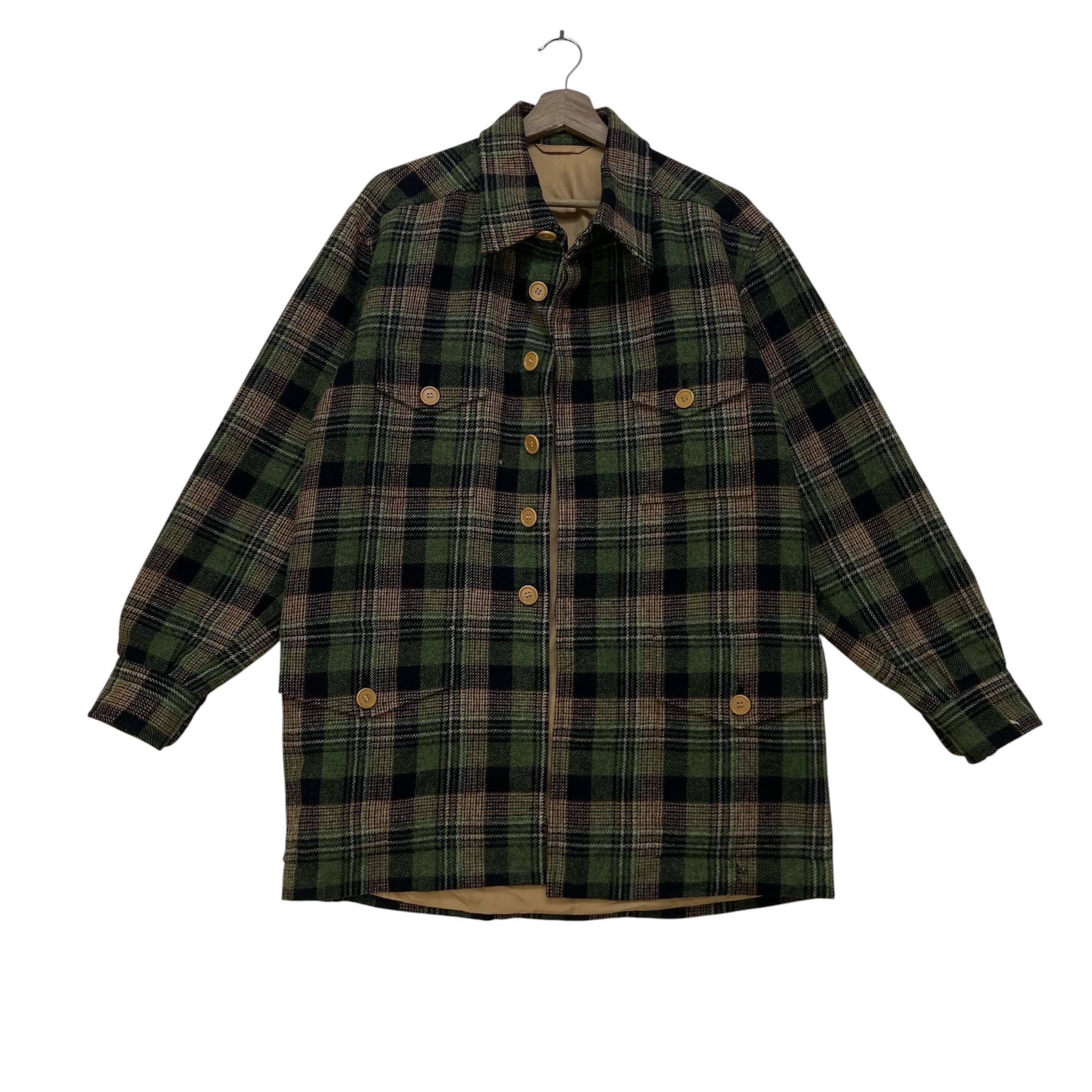 Dior Homme, Vintage 90s Christian Dior Monsieur Green Check Plaid Wool Jacket