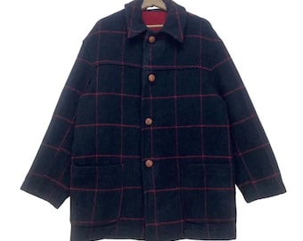 Vintage Montgomery van Tibbett, gemaakt in Engeland, geruite dikke jas van tartanwol