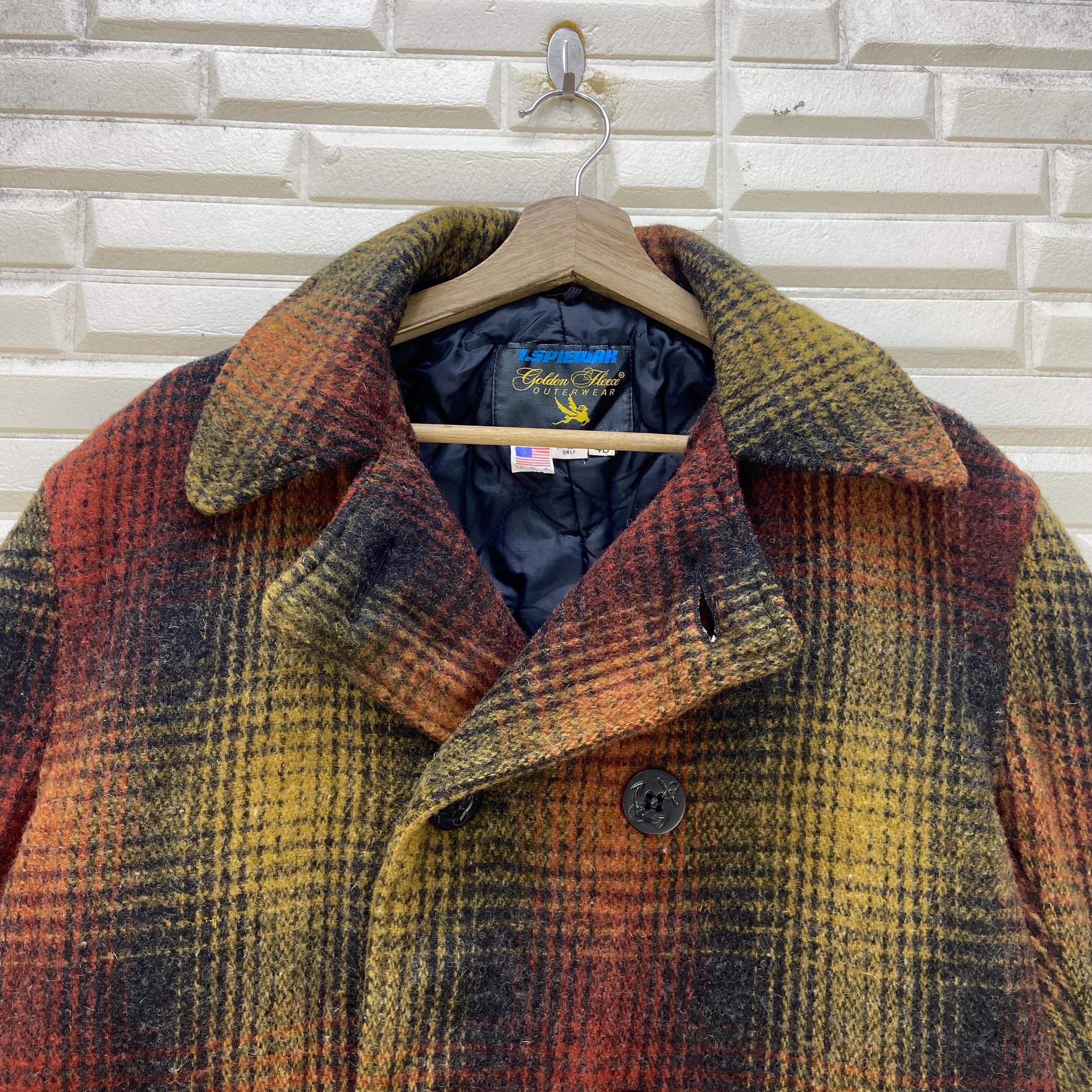Vintage I. Spiewak Golden Fleece Plaid Wool Pea Coat - Etsy