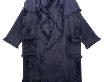 Japanese Designer Yukiko Hanai Angora Angola Buttonless Winter Coat Jacket