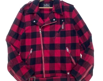 Berning Sho Checks Plaid Tartan Punk Anarchy Madness Double Collar Biker Jacket